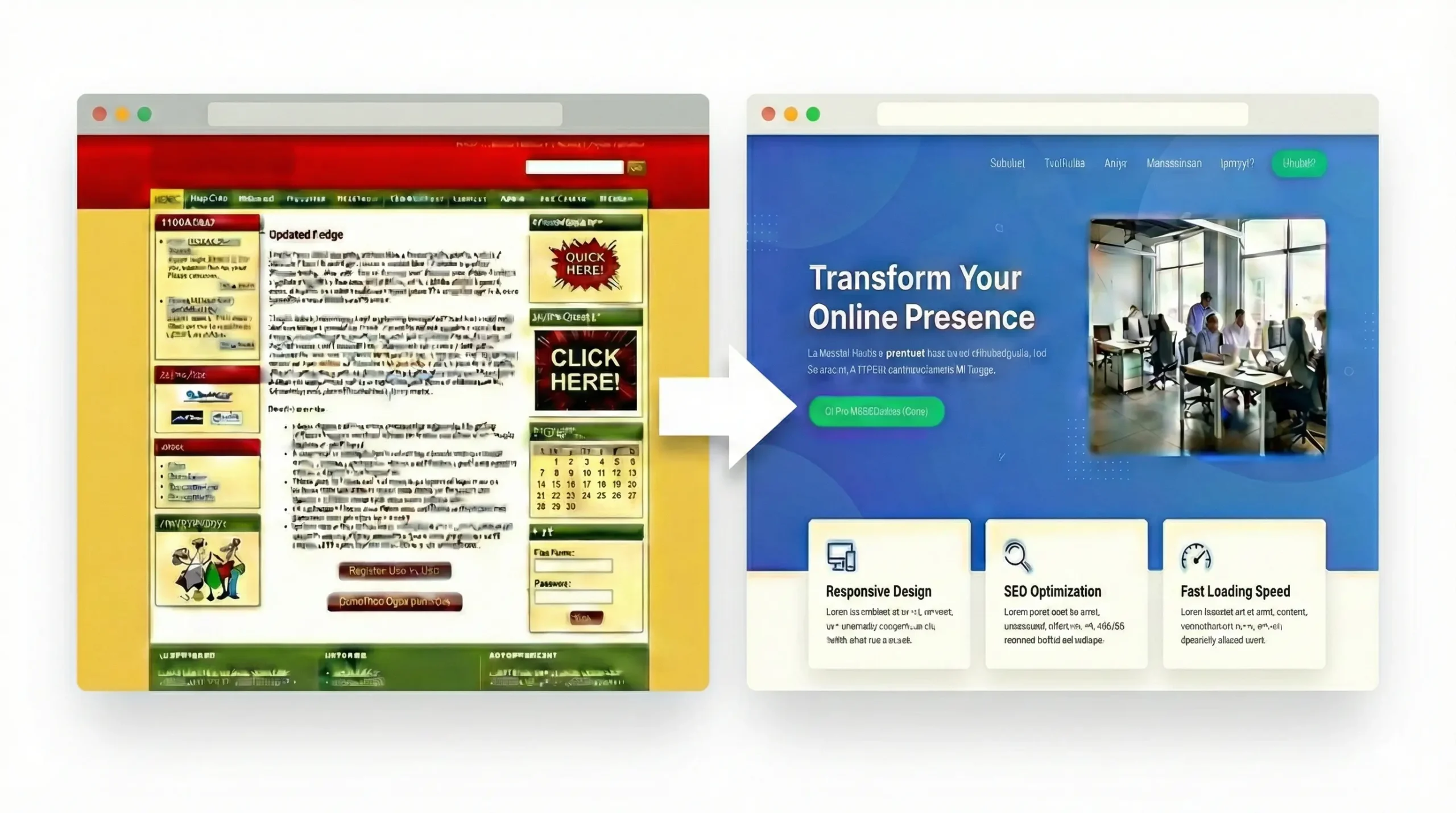 Oakville web design before and after comparison - modern website vs outdated design
