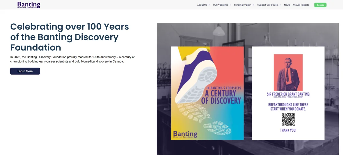 Banting Discovery Foundation website designed by Oakville Web Designs