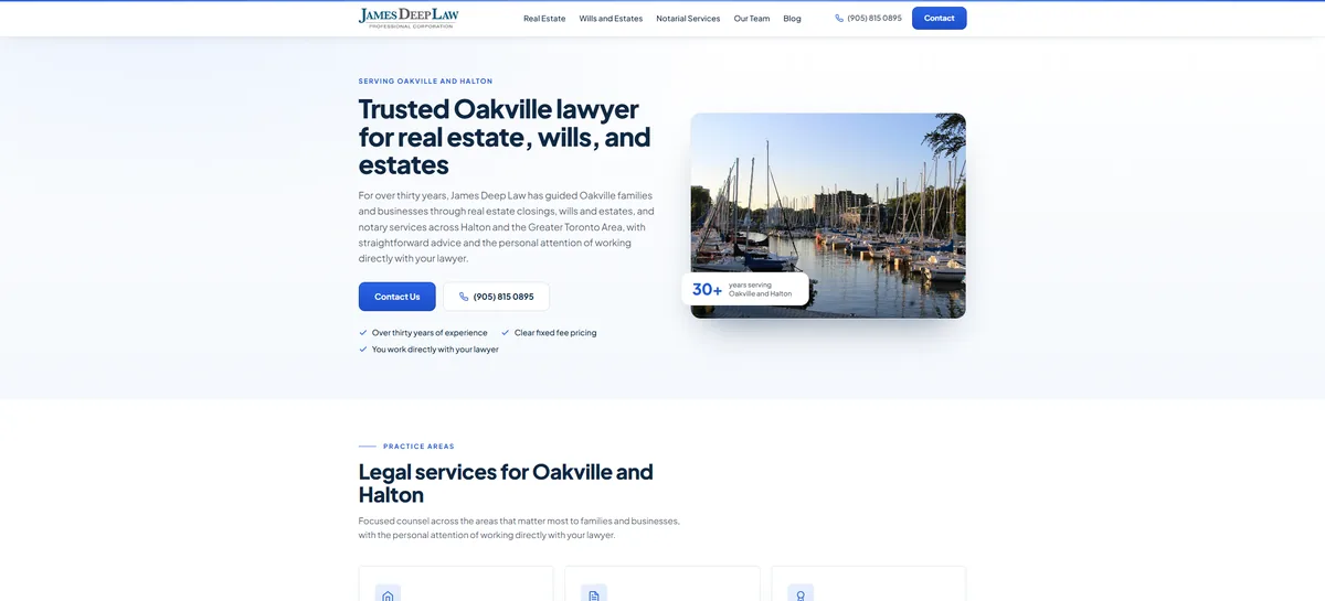 Oakville web design project for James Deep Law