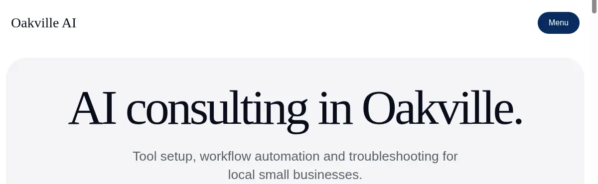 Oakville AI consulting website homepage designed by Oakville Web Designs