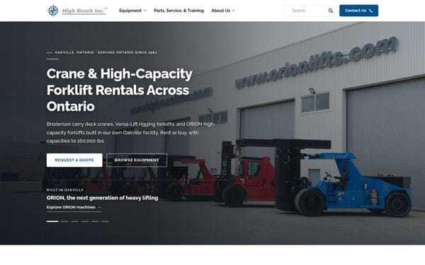 High Reach Inc. homepage: crane and forklift rentals across Ontario