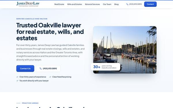 James Deep Law homepage: Oakville real estate, wills and estates lawyer